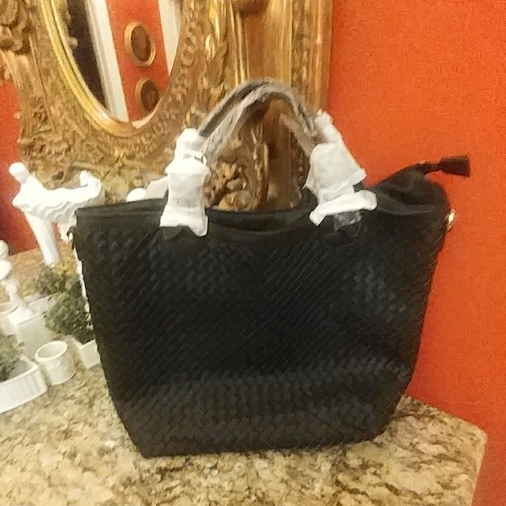 MG Collection Black Woven Handbag *
